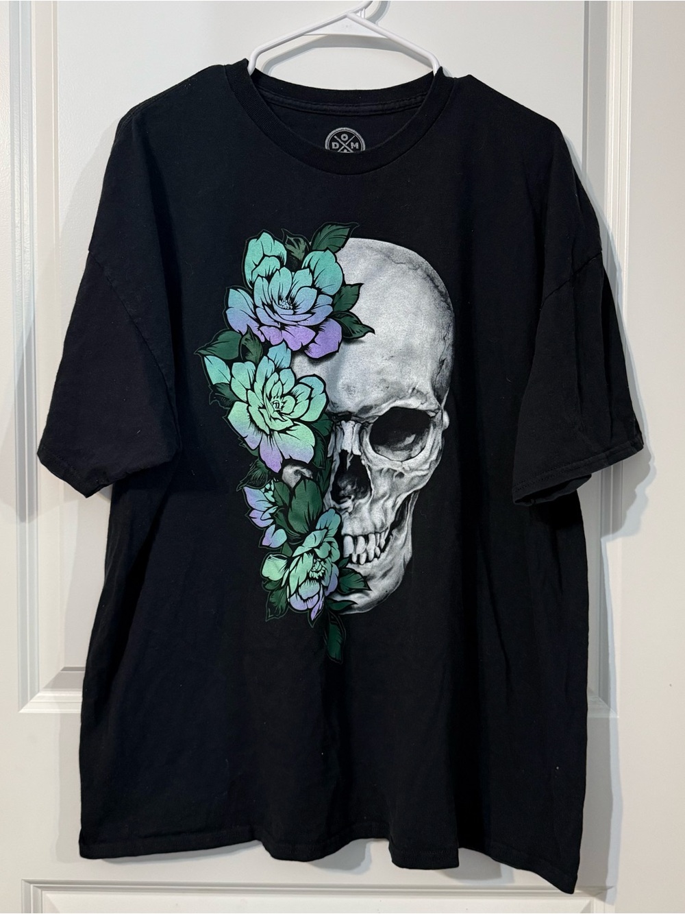 Skull & Floral Graphic T-Shirt Black Cotton Tee Size 2XL Goth Alternative